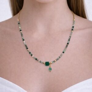 Green Adventurine and Rudilated Quartz Adjustable Necklace